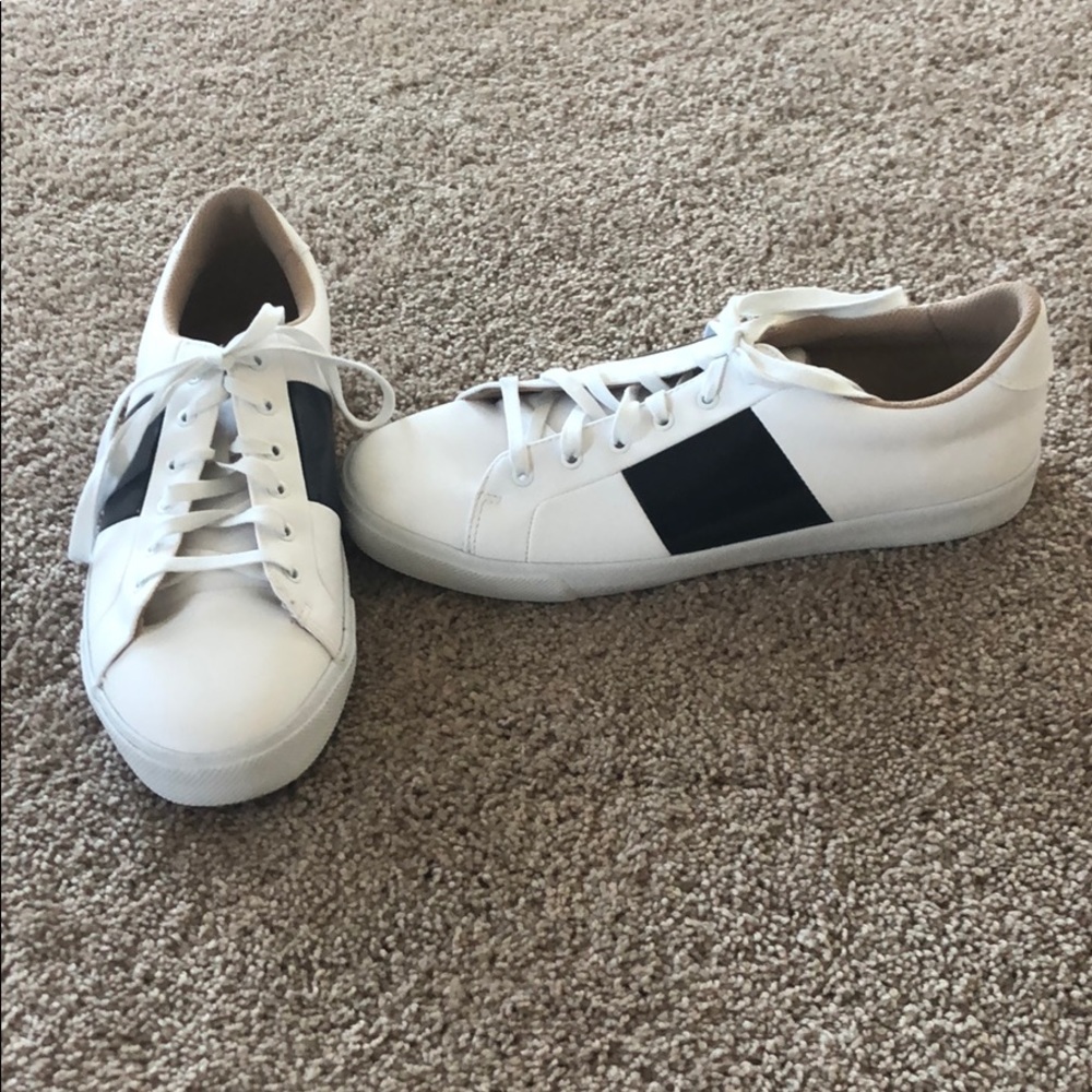 H&M Mens White Synthetic Low Top Lace Up Sneakers